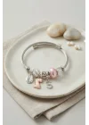 Mey İthalat® Pembe Dinazor Model Charmlı Gümüş Renk Bileklik