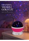 Mey İthalat® Pembe Döner Yıldız Projektörü USB ve Pilli Kullanımlı Gece Lambası
