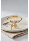 Mey İthalat® Pembe Göz Model Gold Renk Charmlı Bileklik