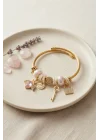 Mey İthalat® Pembe Kalp Model Gold Renk Charmlı Bileklik