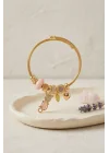 Mey İthalat® Pembe Kedi Model Gold Renk Charmlı Bileklik