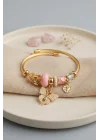Mey İthalat® Pembe Kelebek Model Gold Renk Charmlı Bileklik