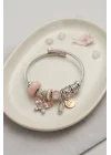 Mey İthalat® Pembe Kristal Kelebek Charmlı Bileklik