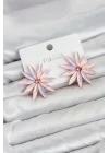 Mey İthalat® Pembe Kristal Taşlı Lotus Model Kadın Küpe