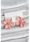 Mey İthalat® Pembe Mineli Çiçek Model Pirinç Kadın Küpe