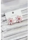 Mey İthalat® Pembe Renk Kristal Taşlı Lotus Çiçek Model Kadın Küpe