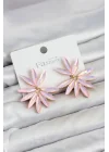 Mey İthalat® Pembe Renk Kristal Taşlı Lotus Model Kadın Küpe