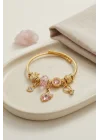 Mey İthalat® Pembe Swan Model Gold Renk Charmlı Bileklik