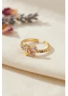 Mey İthalat® Pembe Zirkon Taşlı Kelebek Model Kadın Yüzük