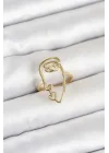 Mey İthalat® Pirinç Gold Renk Picasso Tarzı Tek Çizgi Yüz Model Kadın Yüzük