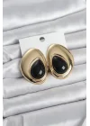 Mey İthalat® Pirinç Gold Renk Siyah Taşlı Damla Model Vintage Kadın Küpe
