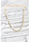 Mey İthalat® Pirinç Gold Renk Yassı Zincir Kadın Kolye