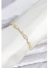 Mey İthalat® Pirinç Gold Renk Zirkon Taşlı Çiçek Model Kadın Bileklik