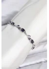 Mey İthalat® Pirinç Gümüş Renk Mor Zirkon Taşlı Çiçek Model Kadın Bileklik