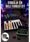 Mey İthalat® Powerbank Bluetooth Kulaklık Ve Akıllı Saat 7 Kordonlu Metal Kordon Plastik Kordon