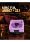 Mey İthalat® Projektör Işıklı Retro Hoparlör Bluetooth AUX USB Hafıza Kartlı 360° Sesli Şarjlı