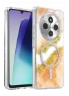 Mey İthalat®   Redmi 14C Lotus Simli Magsafe Kapak - Turuncu
