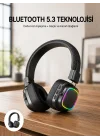 Mey İthalat® Renkli Işık Efektli Bluetooth 5.3 Müzik Kulaklığı Yeni Nesil