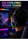 Mey İthalat® RGB Işıklı Bluetooth Mikrofonlu Kulaklık Uzun Süreli Kullanım Type-C Şarjlı
