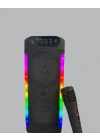 Mey İthalat® RGB Işıklı Çift Hoparlörlü Taşınabilir Bluetooth Speaker ve Mikrofon Yeni Nesil