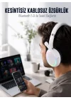 Mey İthalat® RGB Işıklı Mikrofonlu Bluetooth Kulaklık Beyaz Over-Ear Tasarım Type-C Şarjlı