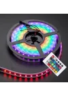 Mey İthalat® Rgb Şerit 5 Metre 16 Renkli Kumandalı Adaptörlü Çift Taraflı Bant