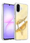 Mey İthalat®  Samsung Galaxy A07 4G Lotus Simli Magsafe Kapak - Gümüş
