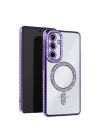 Mey İthalat®  Samsung Galaxy A17 5G Joke Simli Magneticsafe Kılıf - Derin Mor