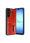 Mey İthalat®  Samsung Galaxy A37 5G Sara Kartvizitli Deri Kılıf - Kırmızı