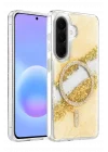 Mey İthalat®  Samsung Galaxy A56 Lotus Simli Magsafe Kapak - Gümüş