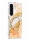 Mey İthalat®  Samsung Galaxy A56 Lotus Simli Magsafe Kapak - Turuncu