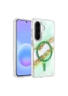 Mey İthalat®  Samsung Galaxy A56 Lotus Simli Magsafe Kapak - Yeşil