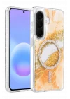 Mey İthalat®  Samsung Galaxy A57 5G Lotus Simli Magsafe Kapak - Turuncu