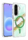 Mey İthalat®  Samsung Galaxy A57 5G Lotus Simli Magsafe Kapak - Yeşil
