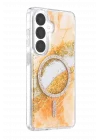 Mey İthalat®  Samsung Galaxy S26 Lotus Simli Magsafe Kapak - Turuncu