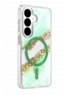 Mey İthalat®  Samsung Galaxy S26 Lotus Simli Magsafe Kapak - Yeşil