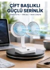 Mey İthalat® Sessiz Çalışan USB Şarjlı Çift Kafalı Masaüstü Fan – Ev ve Ofis İçin