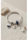 Mey İthalat® Siyah Baykuş Charmlı Gümüş Renk Bileklik