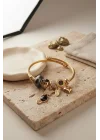 Mey İthalat® Siyah Kedi Model Gold Renk Charmlı Bileklik
