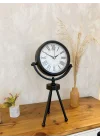 Mey İthalat® Siyah Metal Mini Tripod Modern Masa Saati 45×26 cm