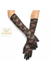 Mey İthalat® Siyah Renk Orta Boy Dantelli Eldiven Uzun Model