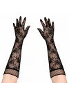 Mey İthalat® Siyah Uzun Gül Desenli Dantel Kadın Eldiveni