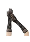 Mey İthalat® Siyah Uzun Gül Desenli Dantel Kadın Eldiveni