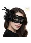Mey İthalat® Siyah Venedik Parti Maskesi – Çiçekli Tüylü Payetli