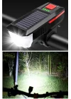 Mey İthalat®  Solar Enerjili USB ile Şarj Edilebilir Ledli Bisiklet Feneri Kornalı ve Su Geçirmez Far