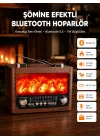 Mey İthalat® Solar Şarjlı Şömine Işıklı Bluetooth Hoparlör – Radyo, USB, TF Kart Destekli