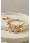 Mey İthalat® Tavşan Model Gold Renk Pembe Charmlı Bileklik