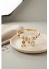 Mey İthalat® Tedy Bear Model Gold Renk Beyaz Charmlı Bileklik