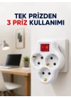 Mey İthalat® Tek Prizi 3’lü Yapan Anahtarlı Priz Adaptörü Topraklı Priz Çoğaltıcı