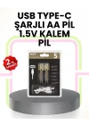 Mey İthalat® Tekrar Şarj Edilebilir AA USB Type-C Pil | 1000+ Döngü | 1.5V Sabit Voltaj